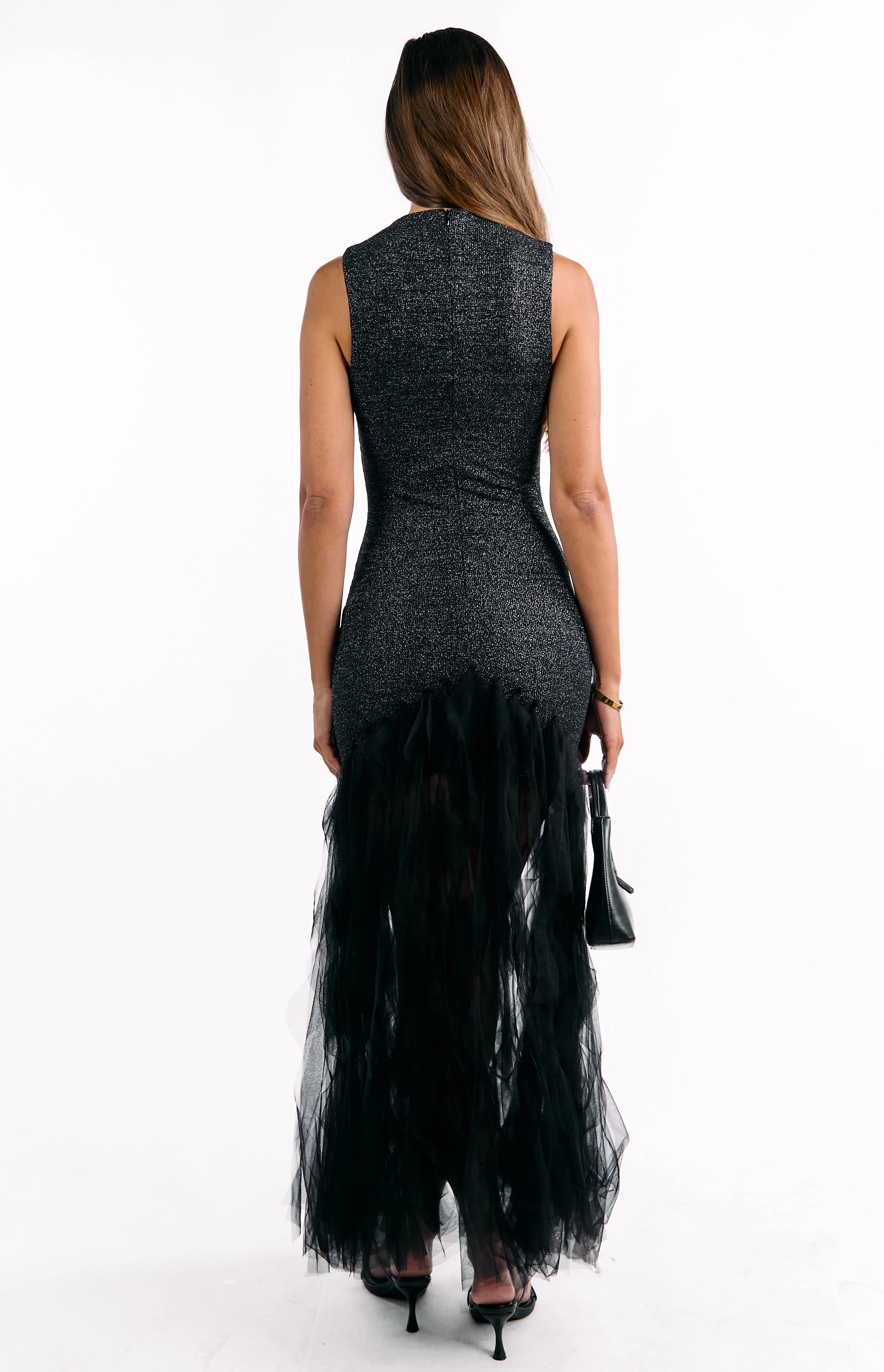 Courtni Black Sequin Ruffle Maxi Dress - Image 4