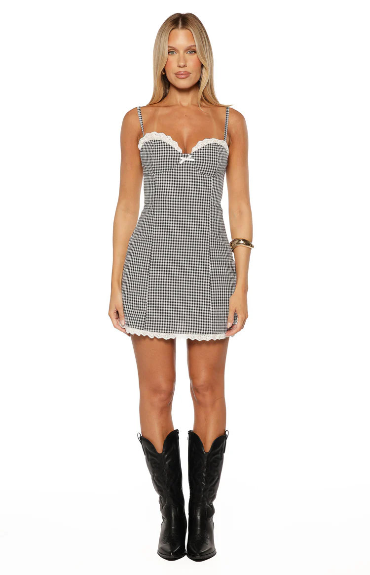 Cutie Black Gingham Mini Dress - Image 3
