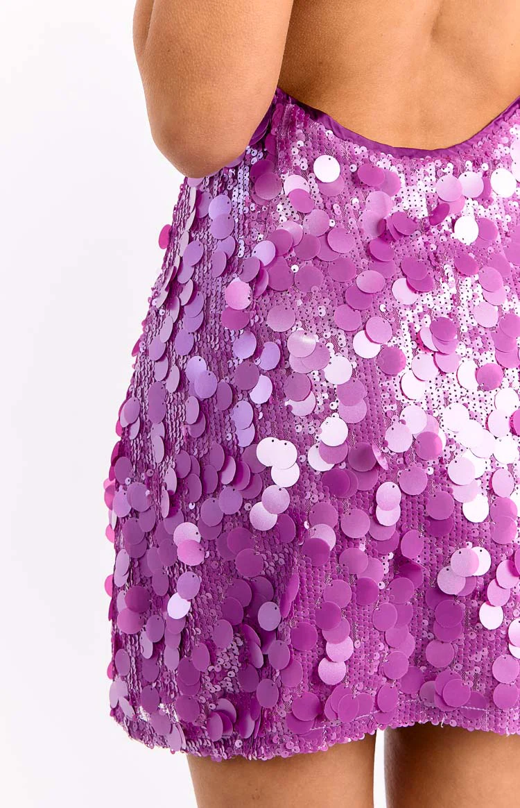 Cyrus Purple Sequin Mini Dress - Image 6