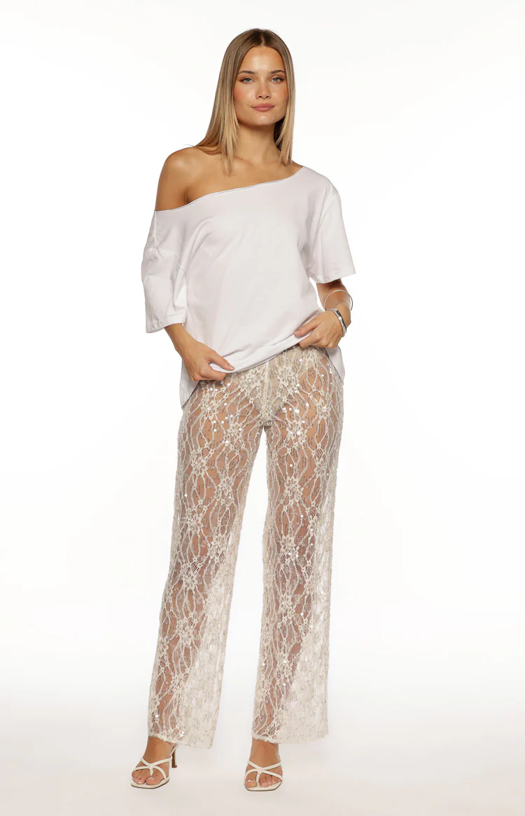 Dani White Sequin Lace Sheer Pants - Image 2