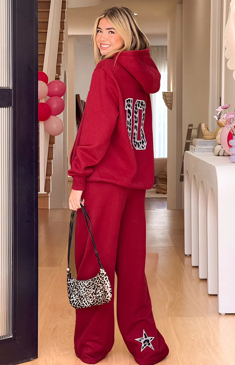 Dania Burgundy Leopard Star Track Pants - Image 9