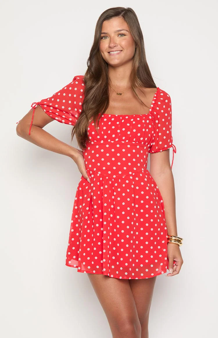 Danyal Red Polka Dot Mini Dress - Image 2