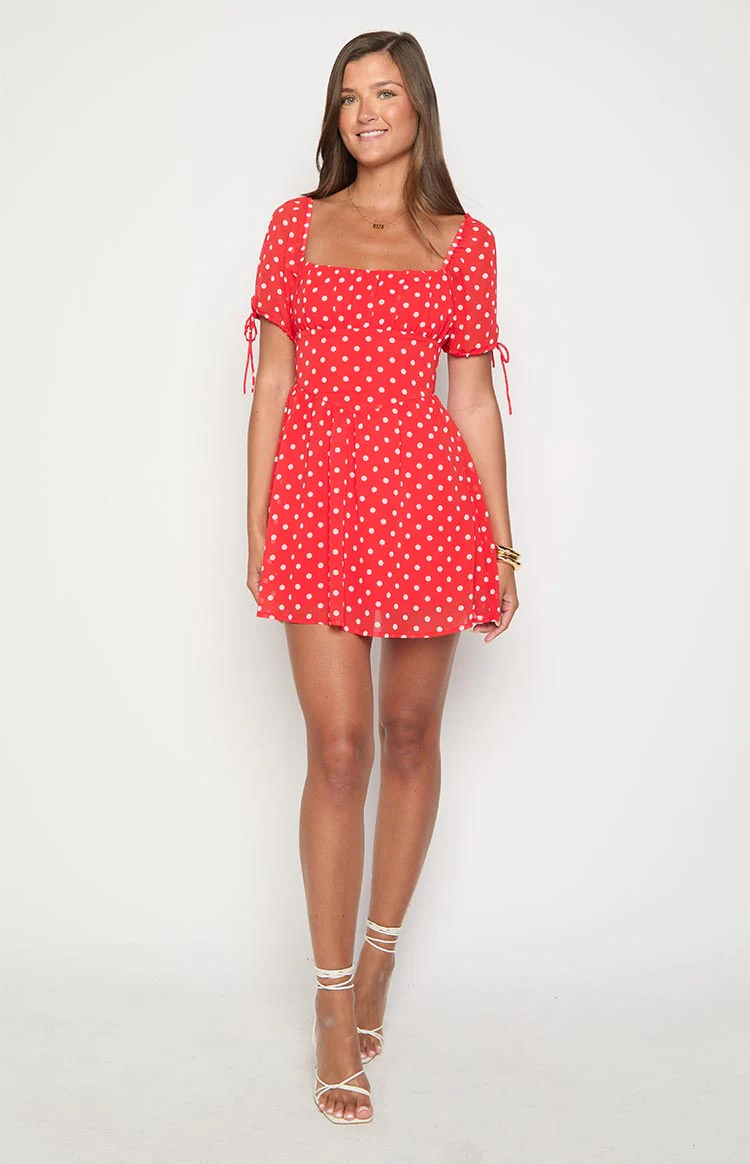 Danyal Red Polka Dot Mini Dress - Image 3