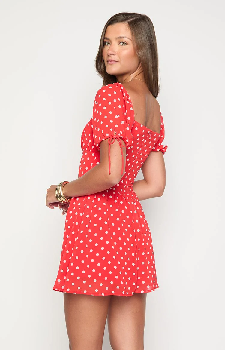 Danyal Red Polka Dot Mini Dress - Image 5