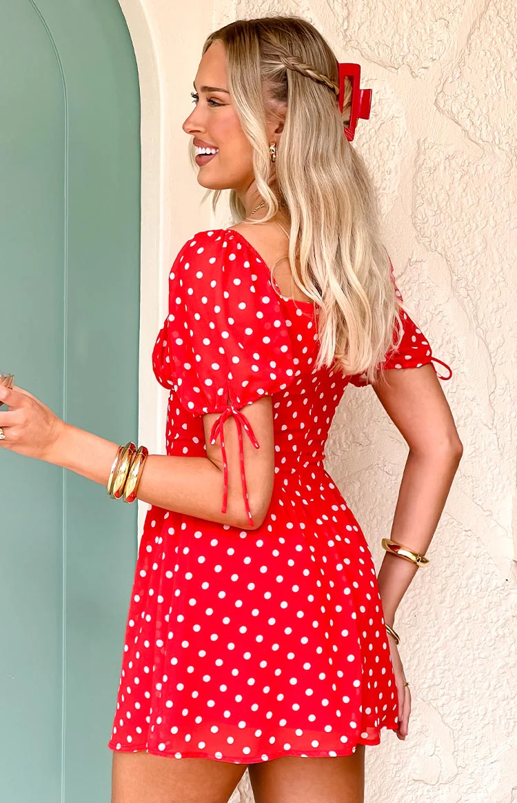 Danyal Red Polka Dot Mini Dress - Image 8