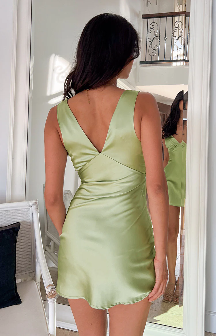 Daphne Sage Satin Mini Dress - Image 8