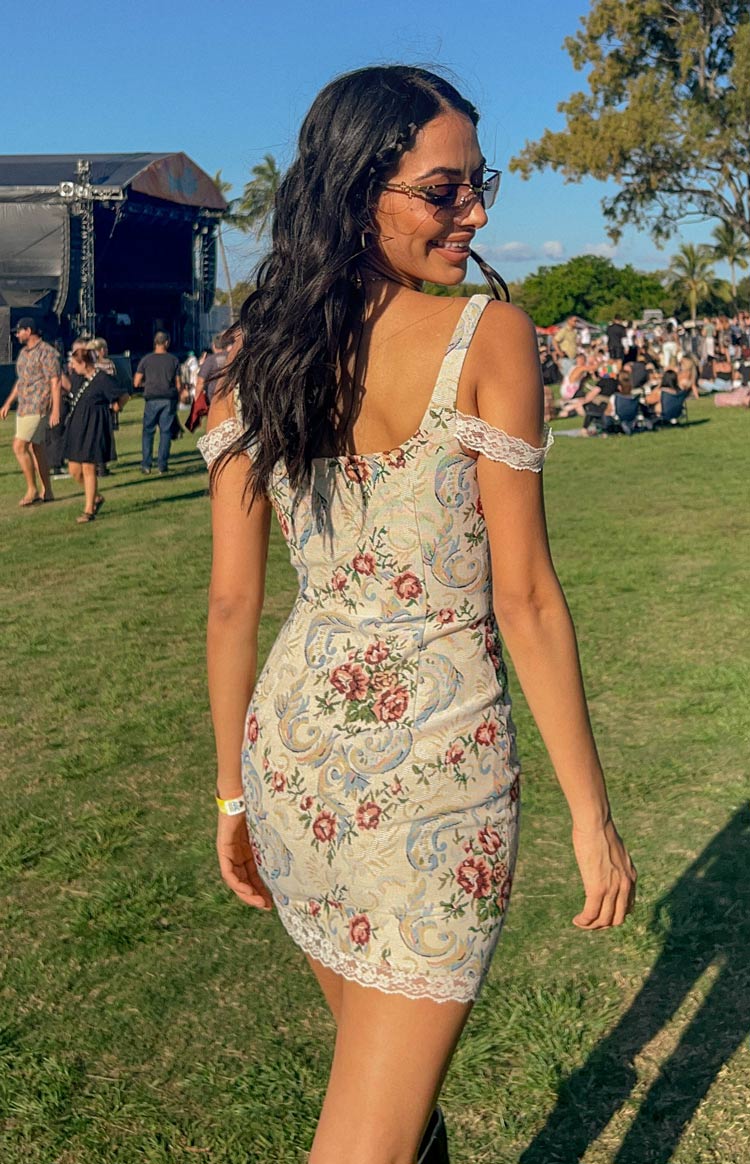 Daydreaming Beige Tapestry Mini Dress - Image 9