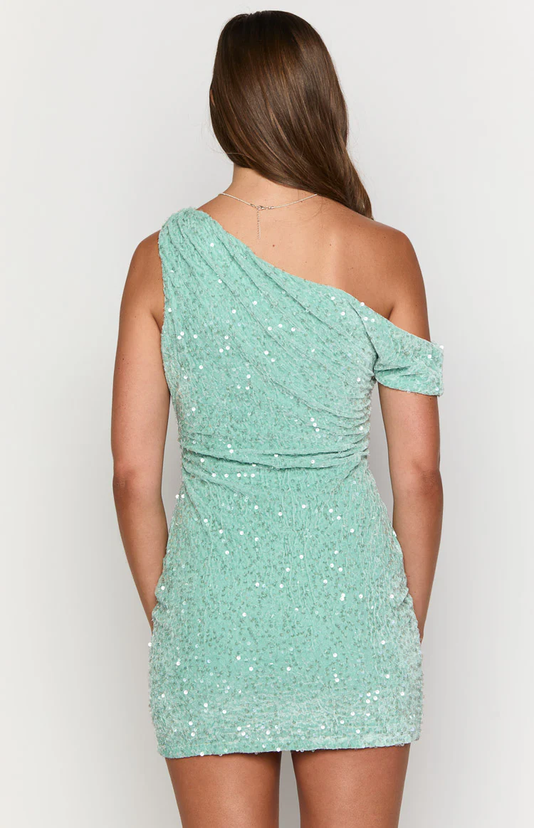 Dayton Teal Sequin Mini Dress - Image 6
