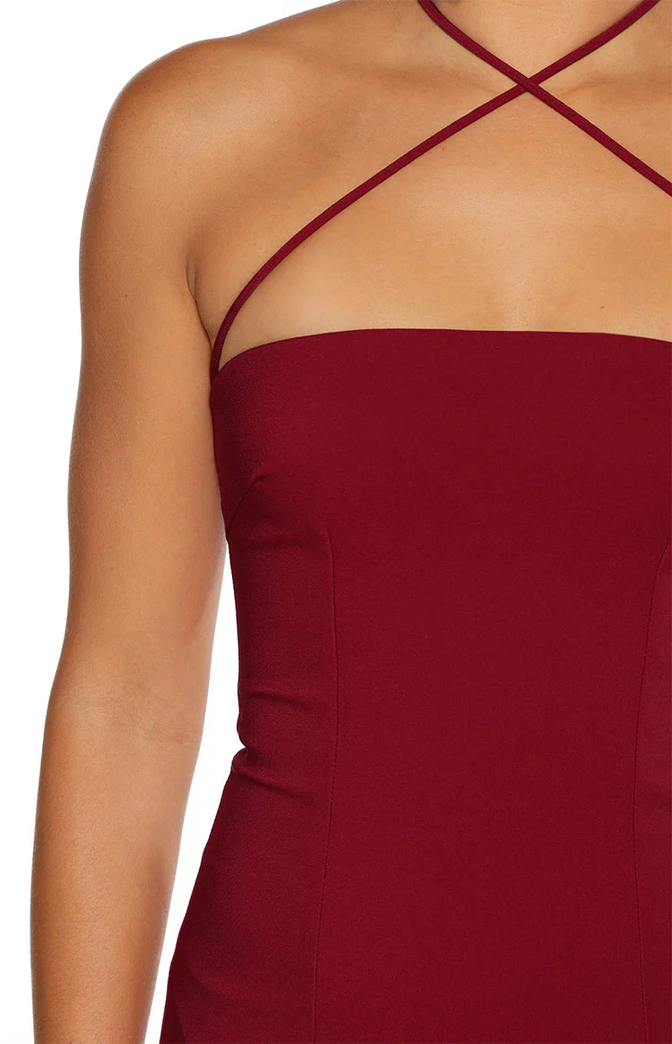 Del Mar Burgundy Crepe Formal Maxi Dress - Image 8