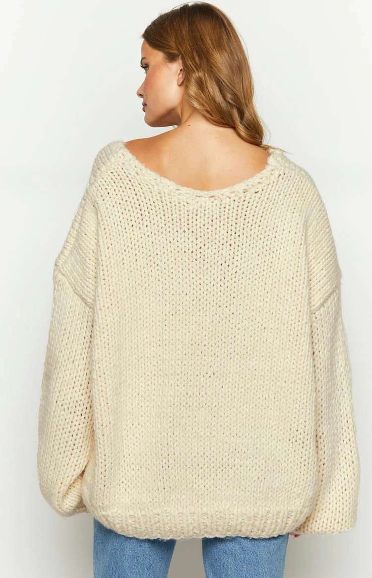 Delvey Cream Chunky Knit Sweater - Image 5