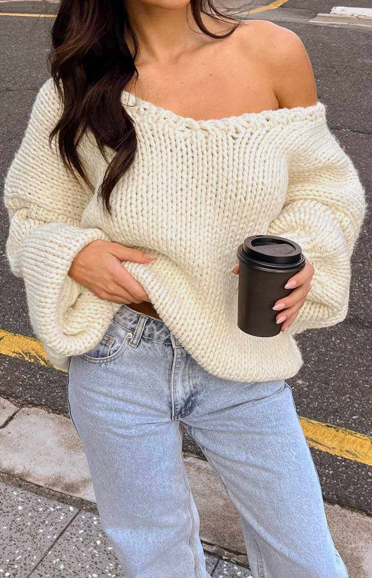 Delvey Cream Chunky Knit Sweater - Image 8