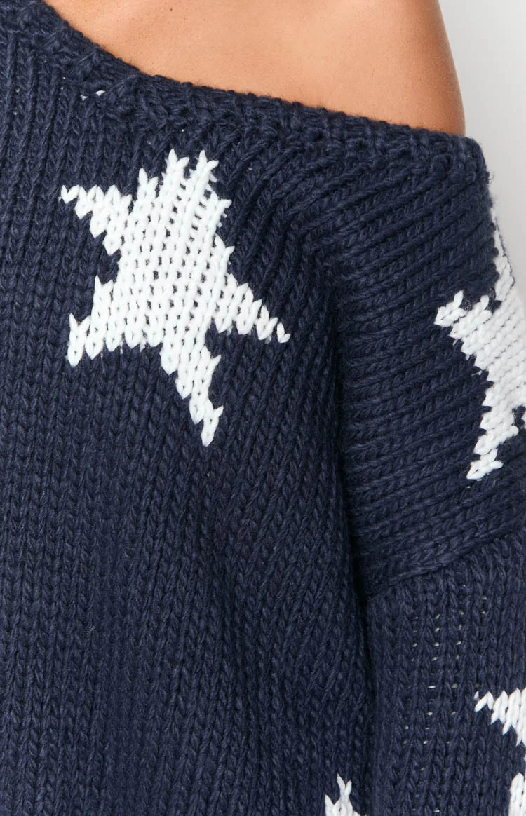 Delvey Navy Star Chunky Knit Sweater - Image 6