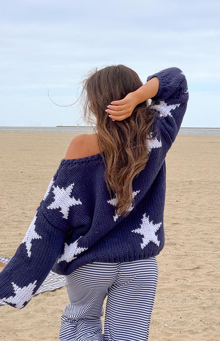 Delvey Navy Star Chunky Knit Sweater - Image 8