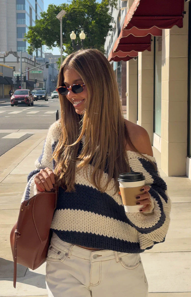 Delvey Navy Striped Chunky Knit Sweater - Image 3