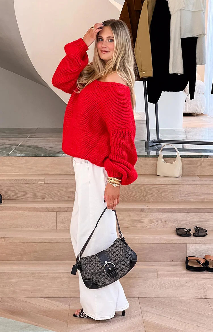 Delvey Red Chunky Knit Sweater - Image 13