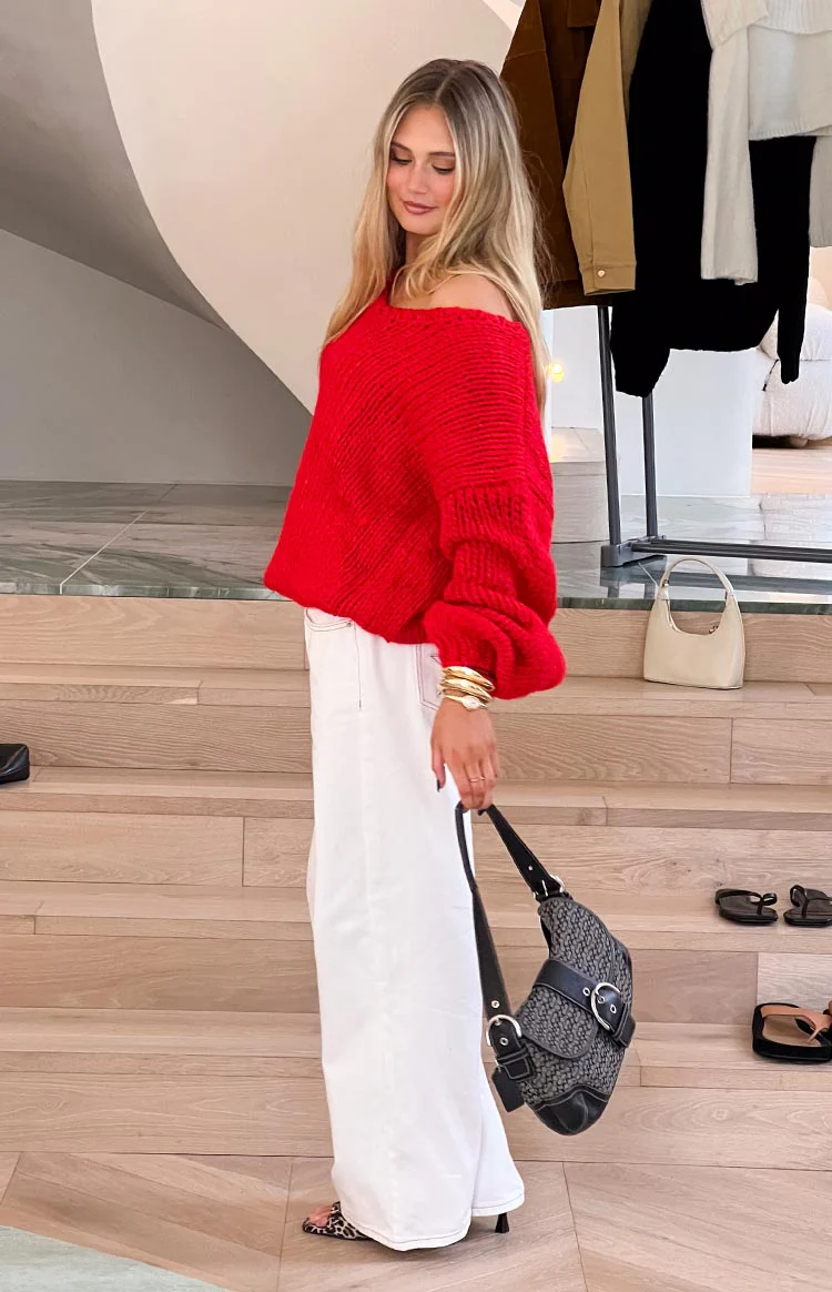 Delvey Red Chunky Knit Sweater - Image 14