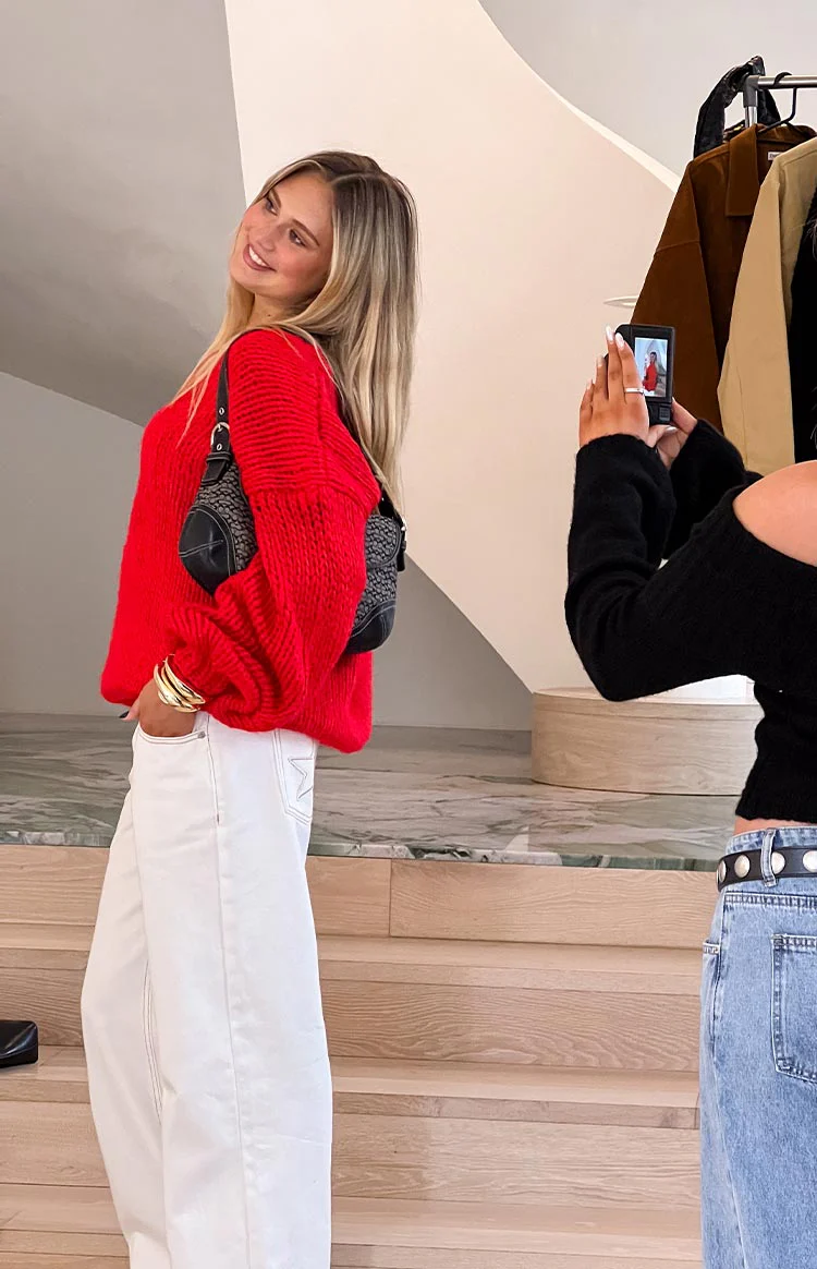Delvey Red Chunky Knit Sweater - Image 17