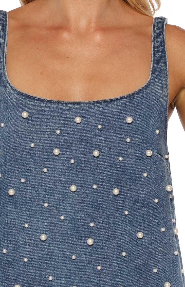 Demi Denim Pearl Detail Mini Dress - Image 7