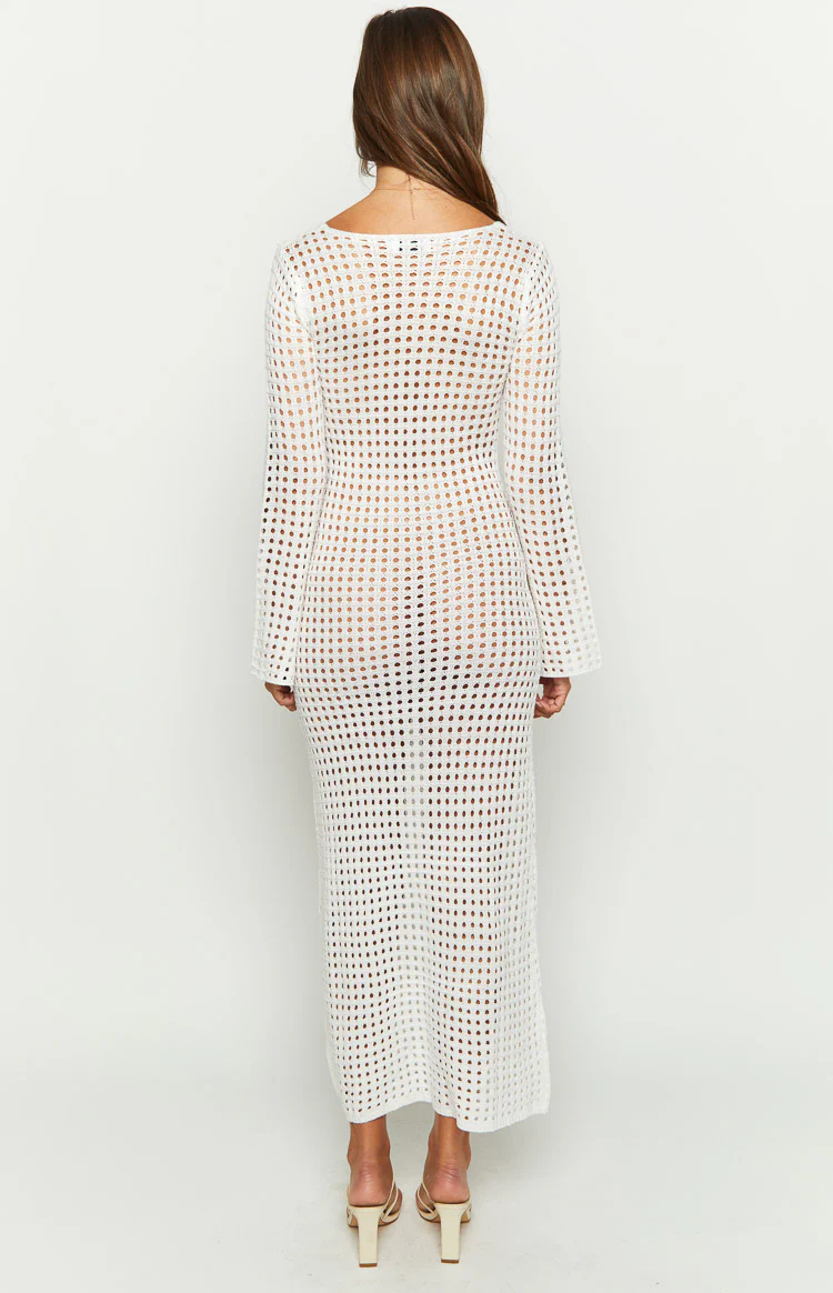 Destinations White Crochet Long Sleeve Maxi Dress - Image 4