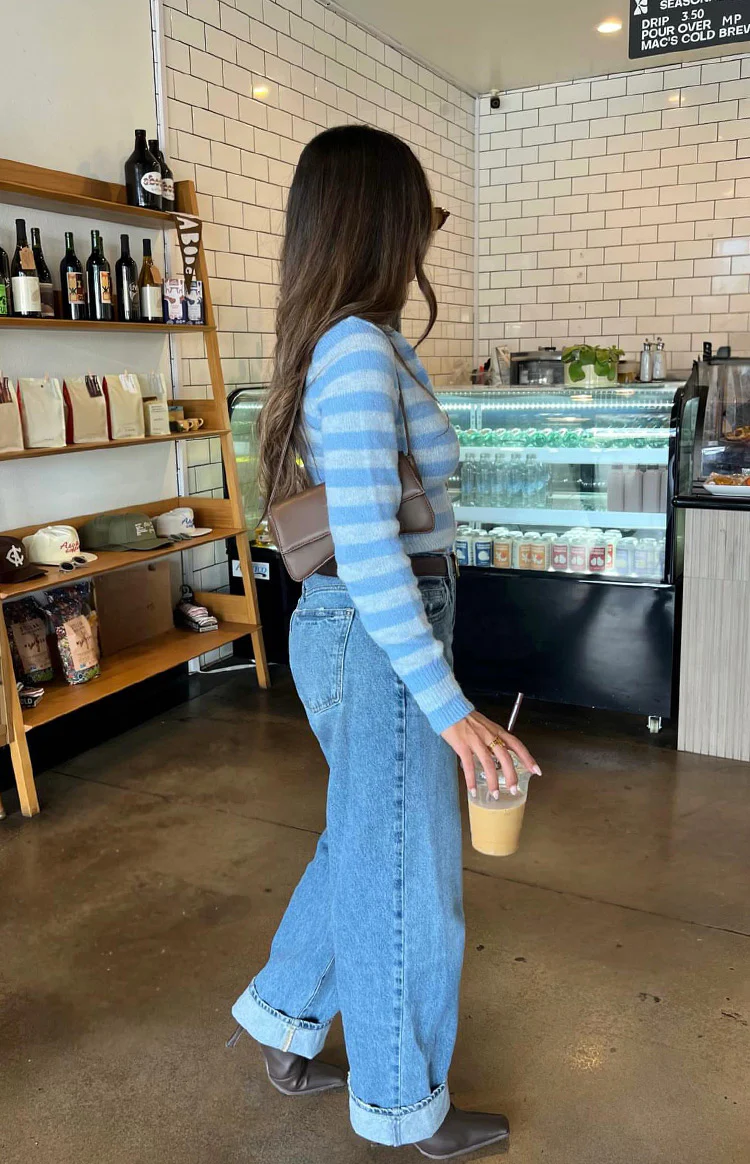 Dori Blue Zip Stripe Knit Sweater - Image 4