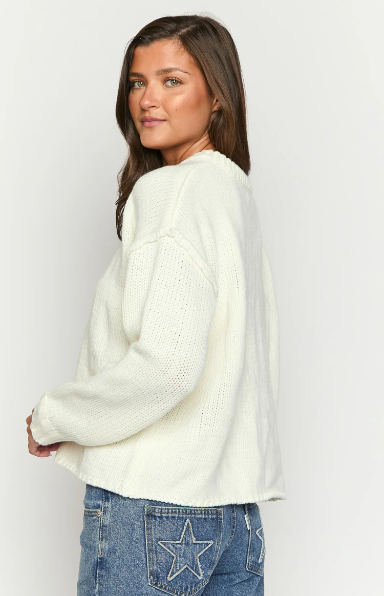 Edwina Cream Raw Edge Knit Sweater - Image 5