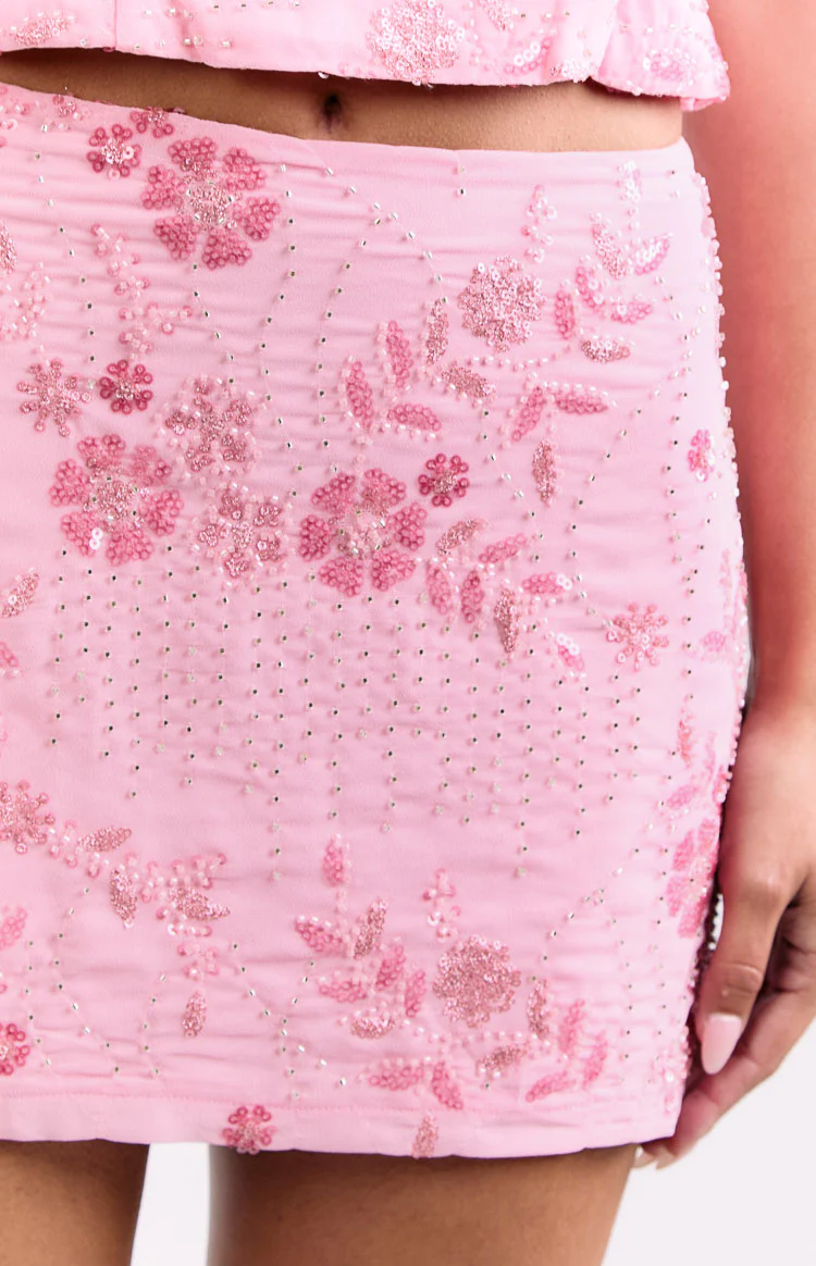 Eivissa Light Pink Beaded Mini Skirt - Image 6