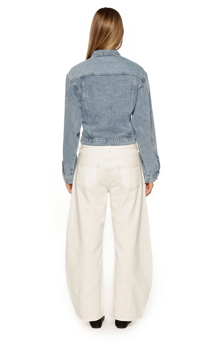 Elana Mid Wash Cinched Waist Denim Jacket - Image 5
