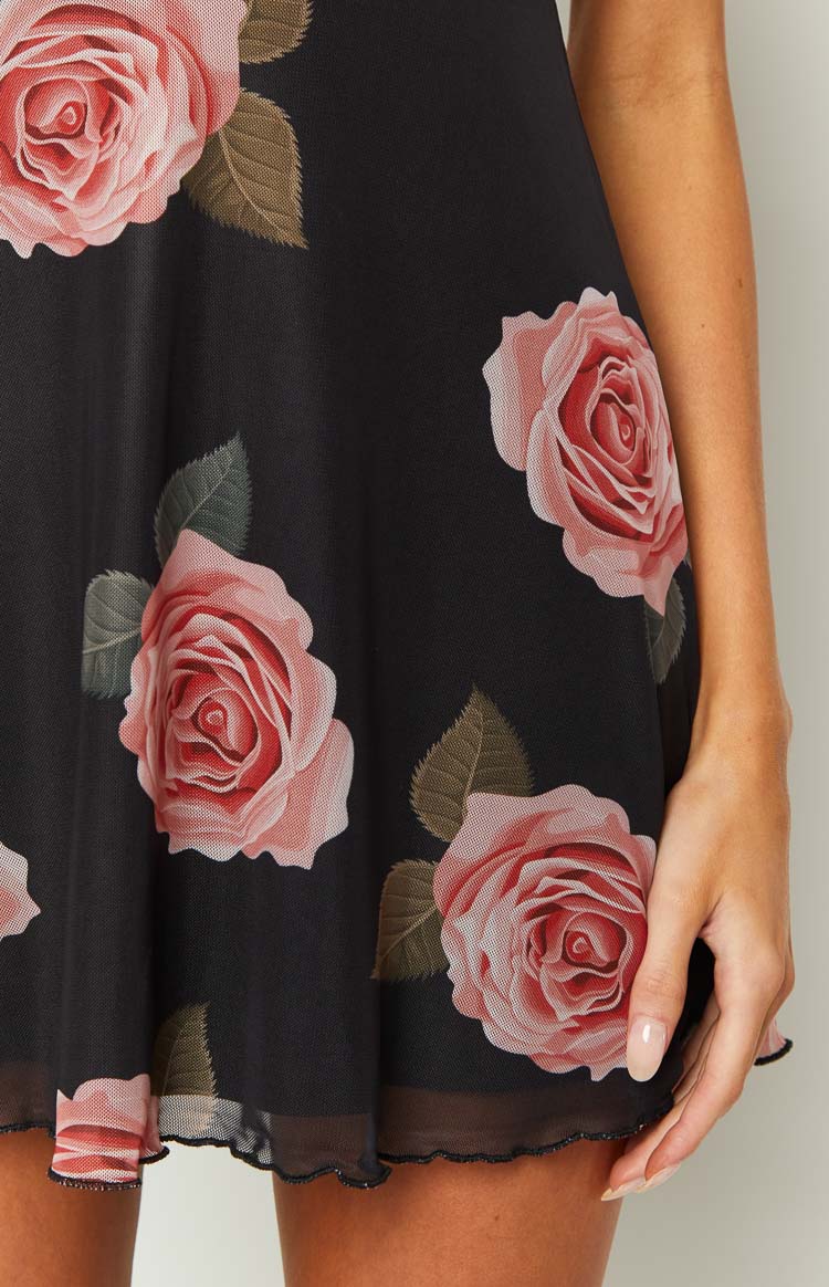 Eleanora Black Floral Mini Dress - Image 5
