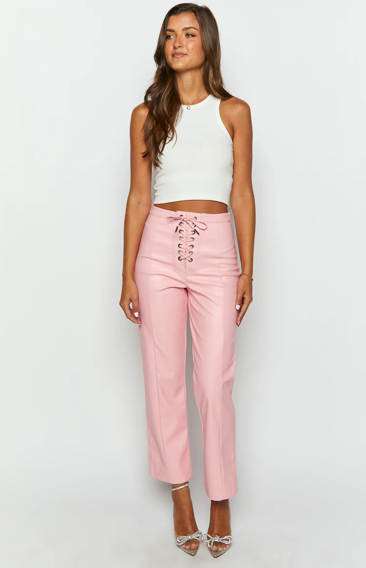 Elevate Pink PU Leather Pants - Image 3