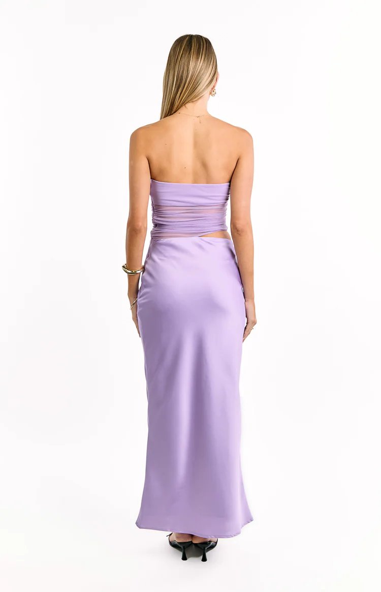 Elinor Lilac Satin Maxi Dress - Image 4