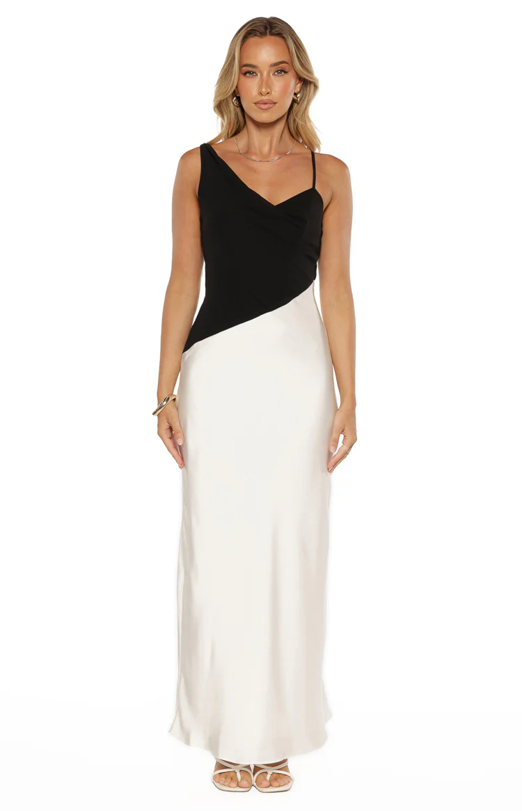 Elise Black Satin Cowl Front Maxi Dress - Image 2