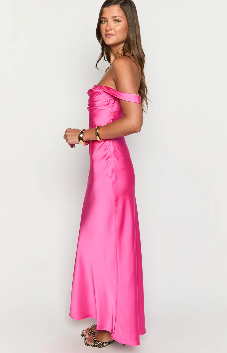 Ella Hot Pink Off Shoulder Formal Dress - Image 4