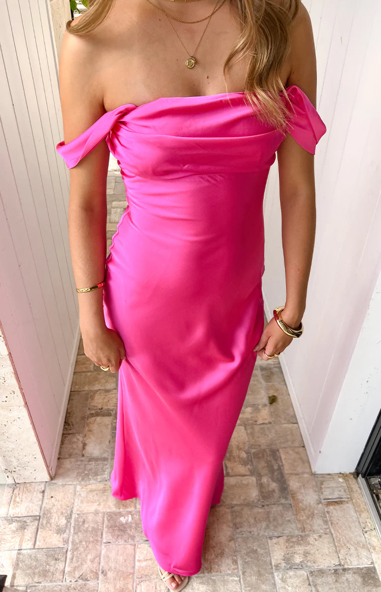 Ella Hot Pink Off Shoulder Formal Dress - Image 8