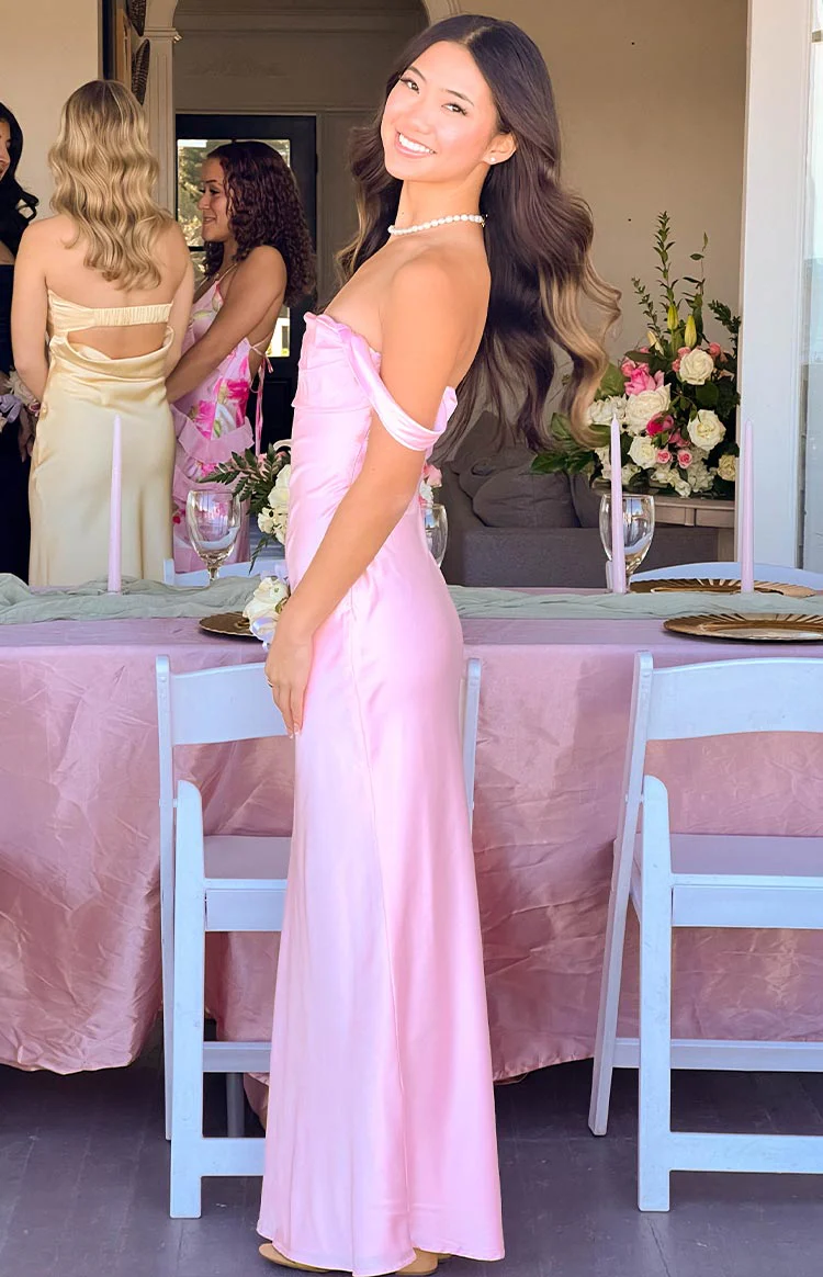 Ella Light Pink Off Shoulder Formal Maxi Dress - Image 10