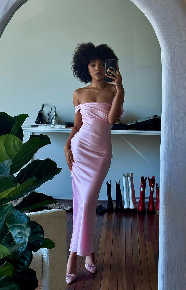 Ella Light Pink Off Shoulder Formal Maxi Dress - Image 14