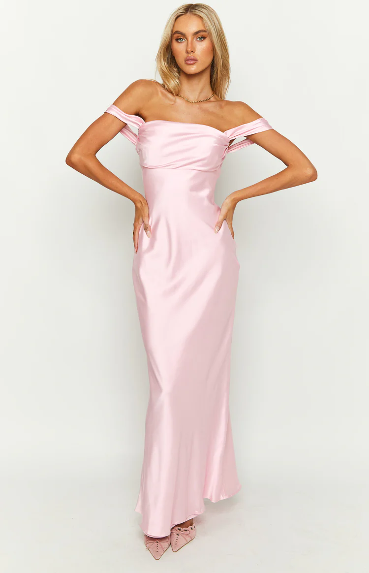 Ella Light Pink Off Shoulder Formal Maxi Dress - Image 17