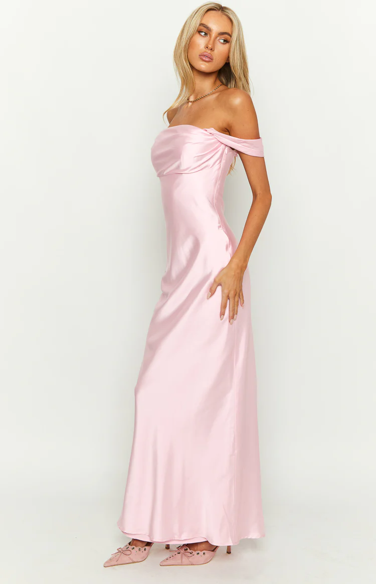 Ella Light Pink Off Shoulder Formal Maxi Dress - Image 18