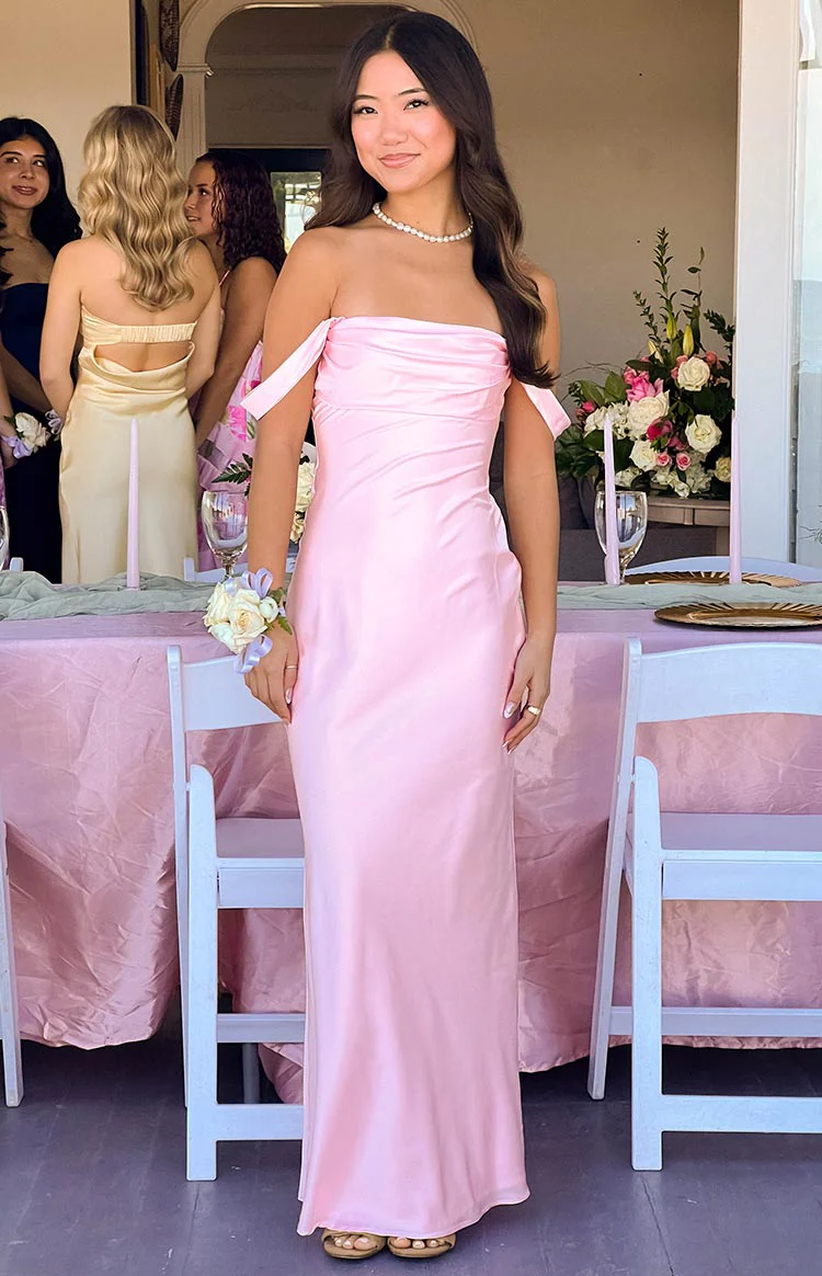 Ella Light Pink Off Shoulder Formal Maxi Dress - Image 9
