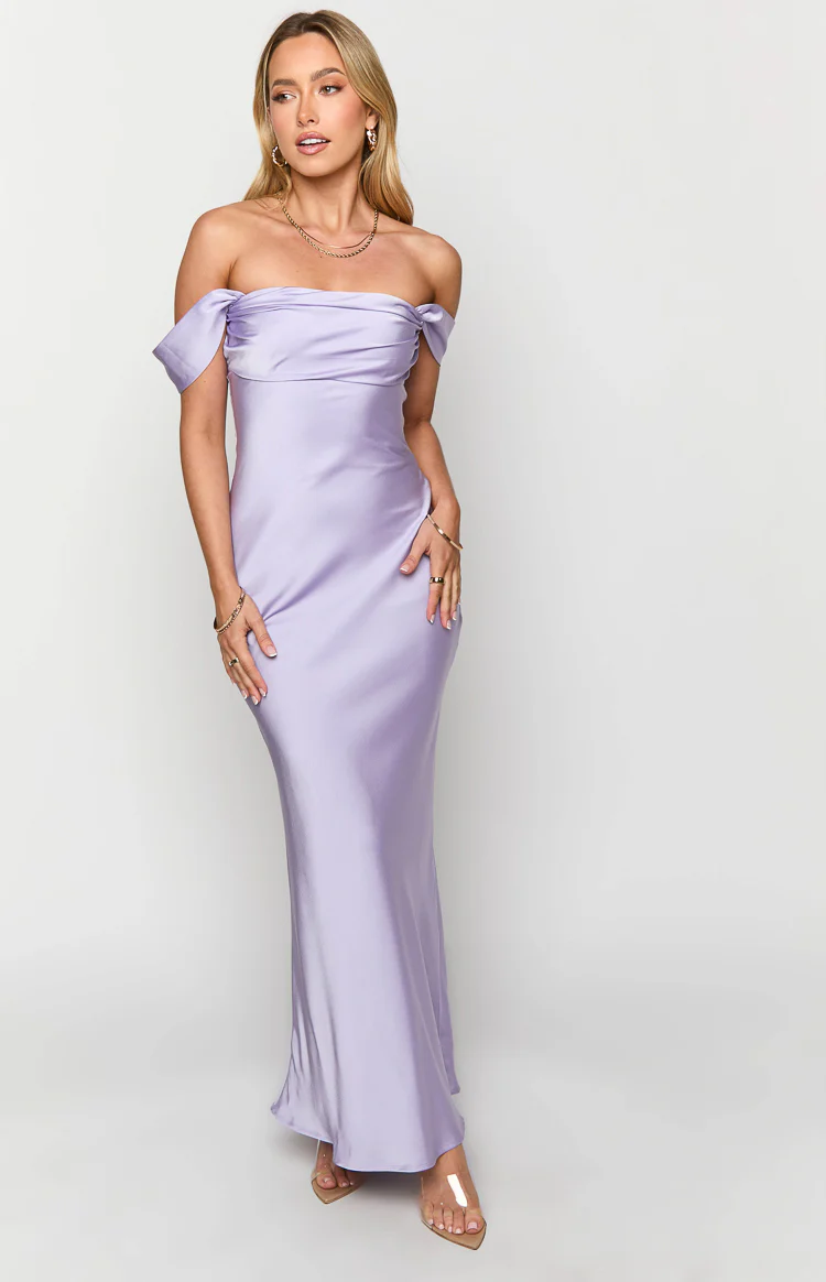 Ella Lilac Off Shoulder Maxi Formal Dress - Image 3