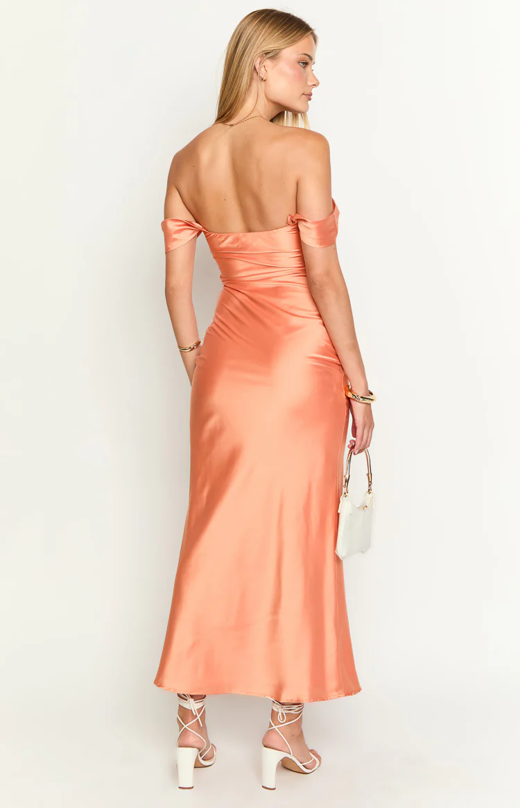 Ella Orange Off Shoulder Formal Dress - Image 5