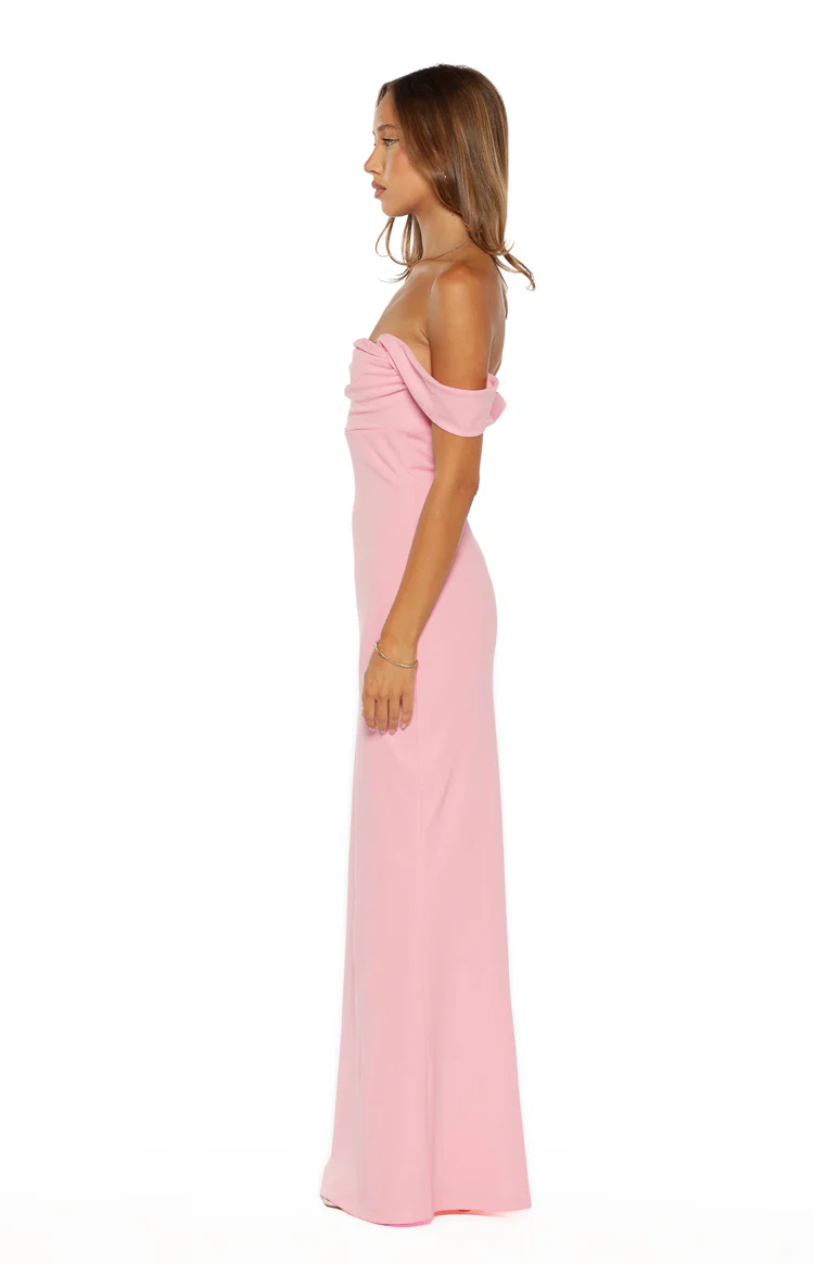 Ella Pink Off Shoulder Crepe Formal Maxi Dress - Image 3