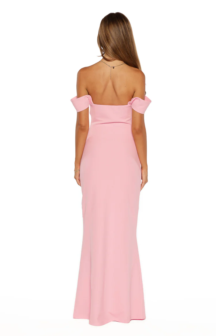 Ella Pink Off Shoulder Crepe Formal Maxi Dress - Image 4