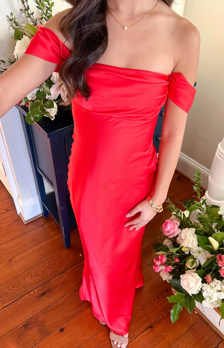 Ella Red Off Shoulder Formal Dress - Image 12