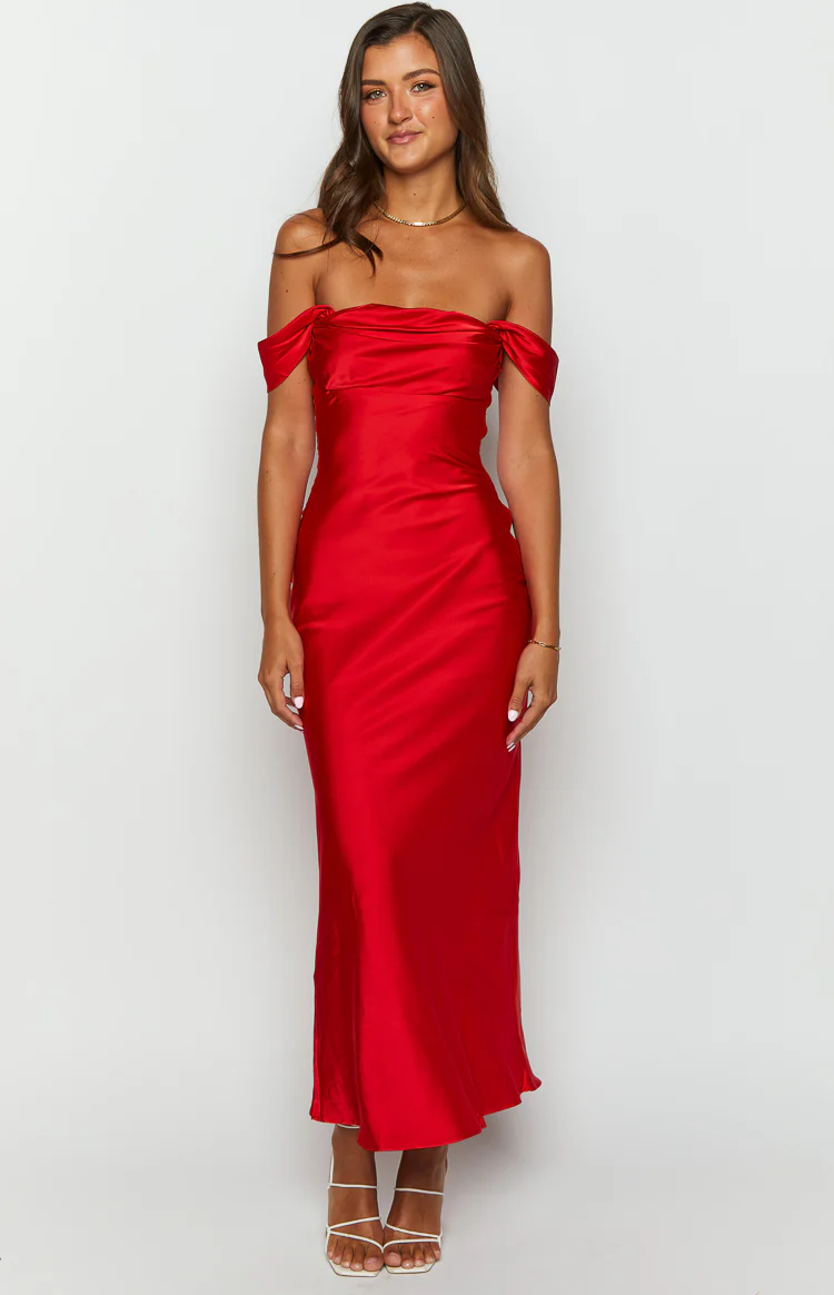 Ella Red Off Shoulder Formal Dress - Image 5