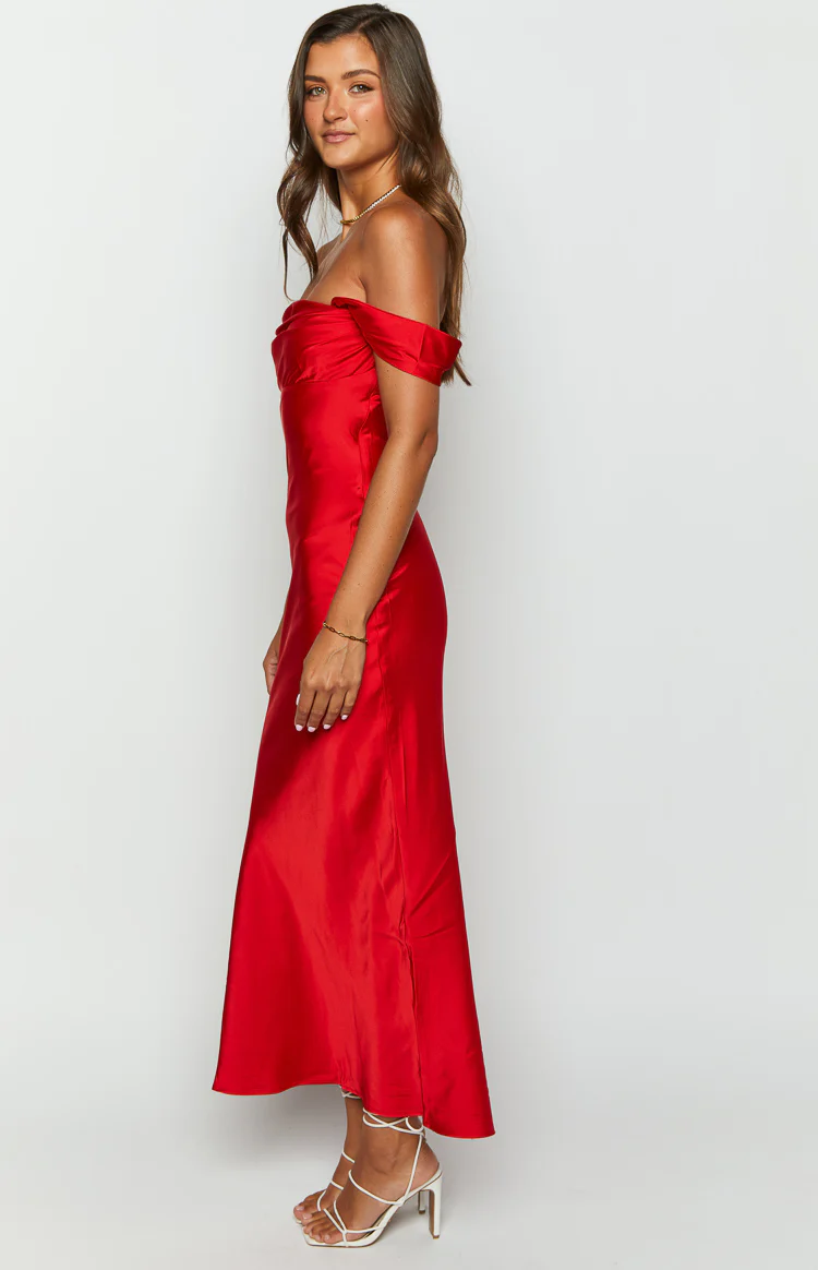 Ella Red Off Shoulder Formal Dress - Image 6