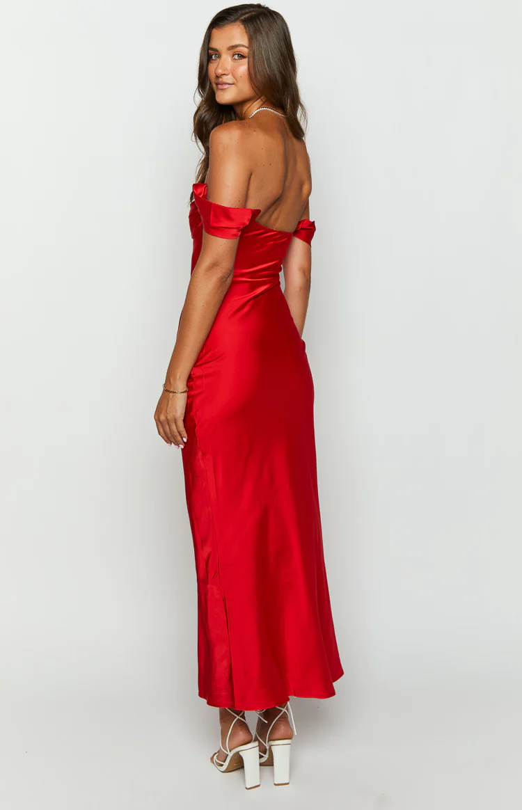 Ella Red Off Shoulder Formal Dress - Image 7
