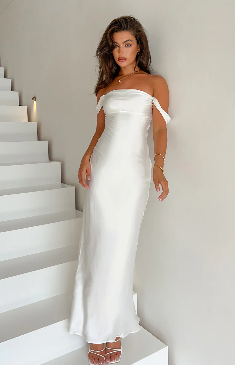 Ella White Off Shoulder Formal Dress - Image 10