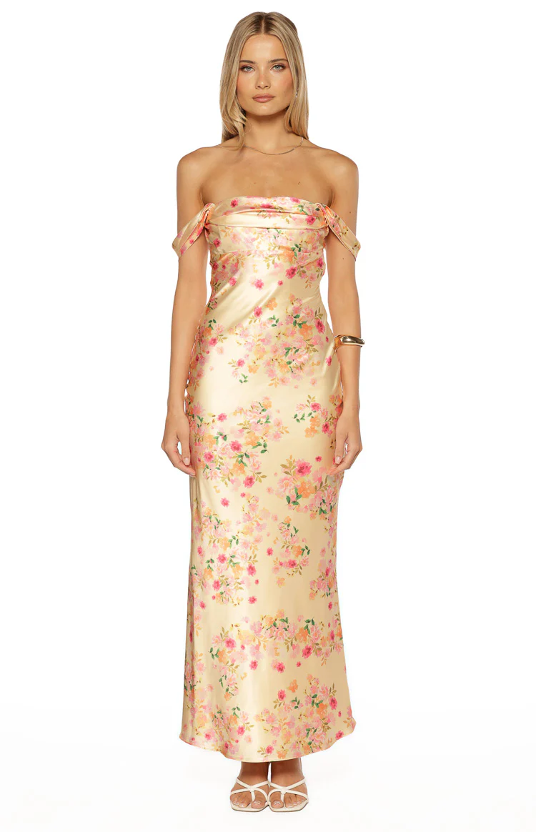 Ella Yellow Bloom Satin Maxi Dress - Image 2