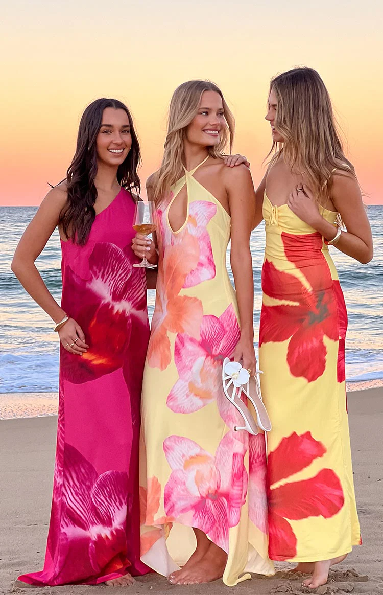Elowen Yellow Hibiscus Floral Halter Maxi Dress - Image 10