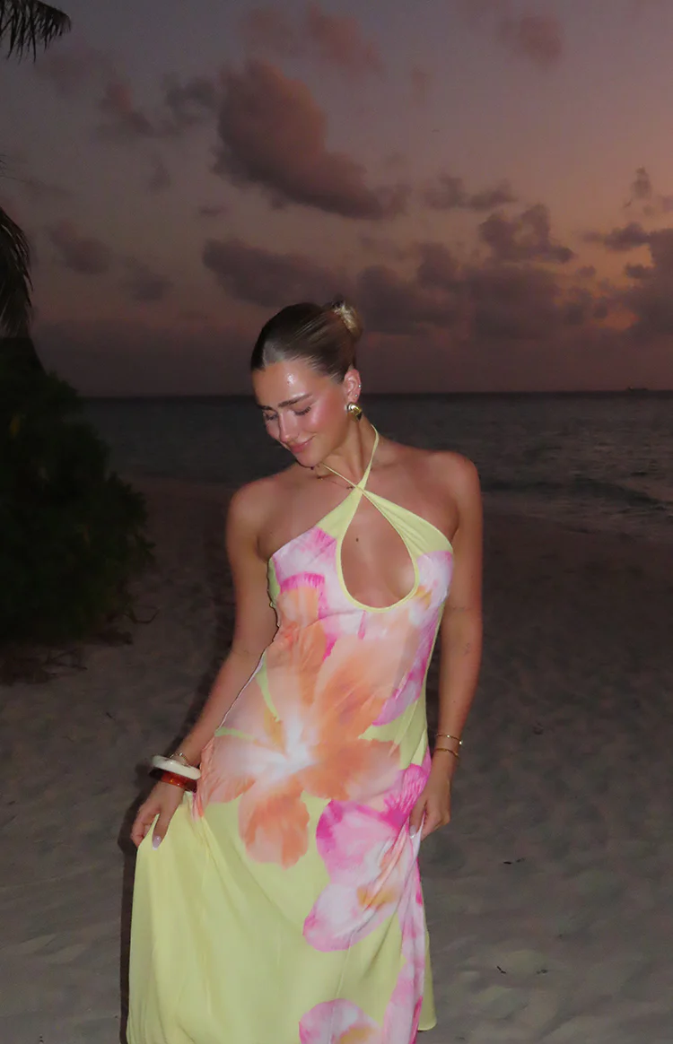 Elowen Yellow Hibiscus Floral Halter Maxi Dress - Image 12